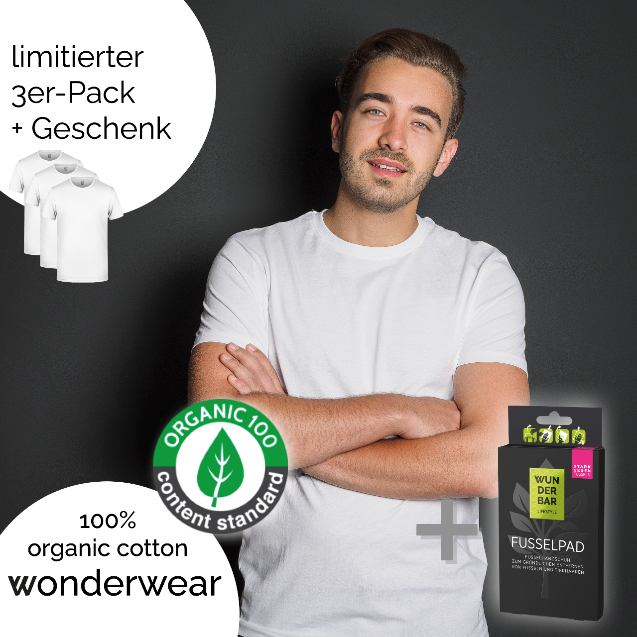 Bio-Baumwoll T-Shirt 3er Pack + Geschenk gratis