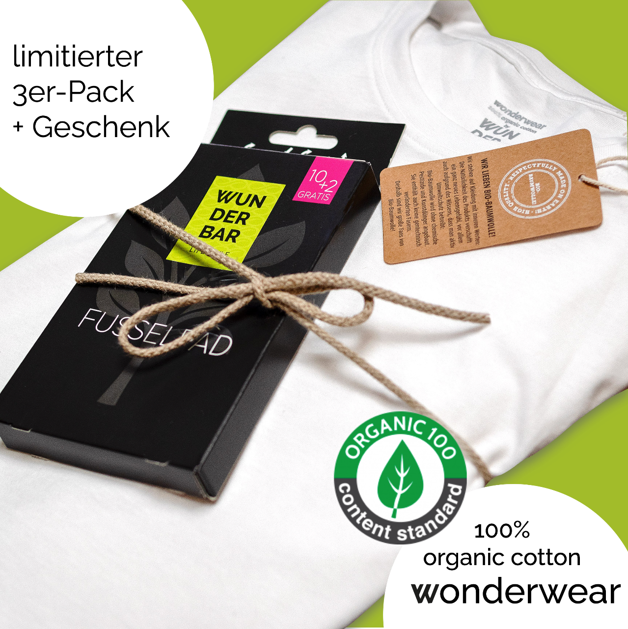 Bio-Baumwoll T-Shirt 3er Pack + Geschenk gratis