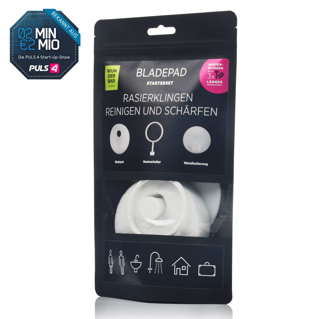 Wunderbar Lifestyle Bladepad Starterset - Rasierklingen perfekt reinigen, schärfen und aufbewahren und dabei bis zu 40% sparen